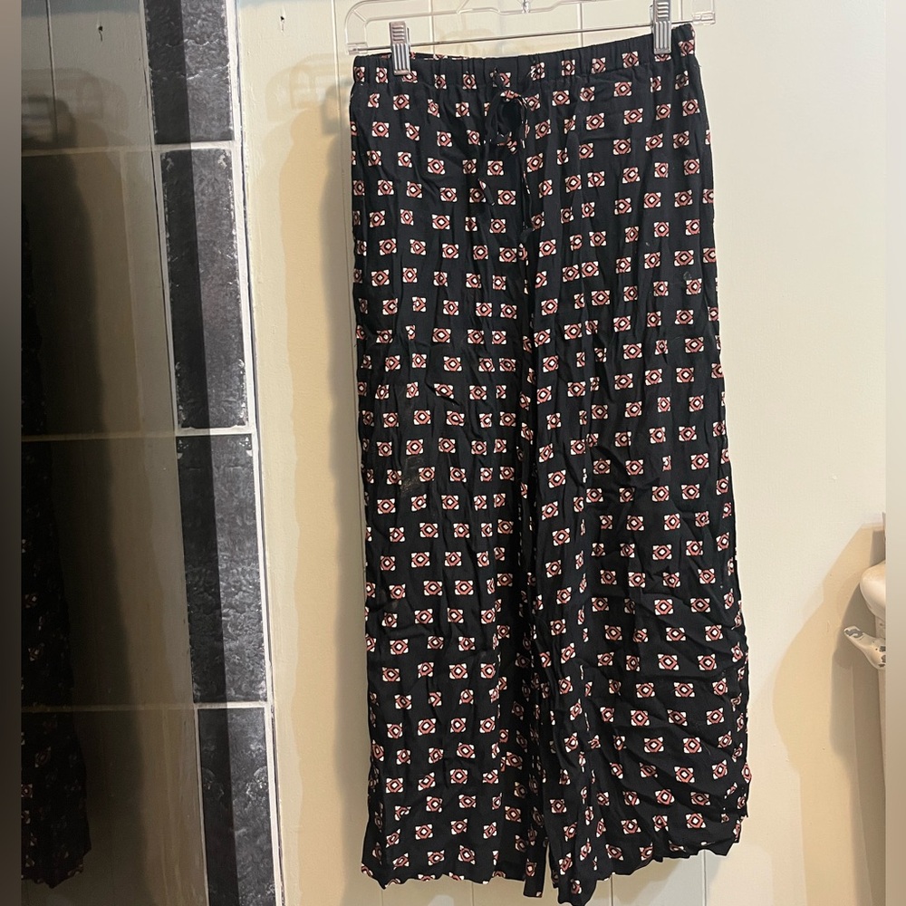 Mango black pink flowy pants